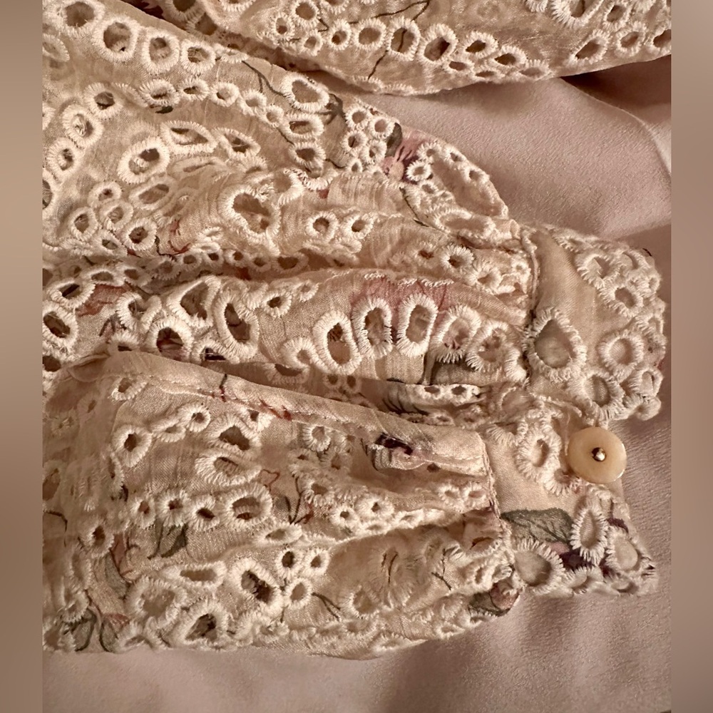 Veronica Beard Azar Eyelet Blouse Sz S 4 Floral Lace Ivory Ecru Embroidery - Picture 4 of 7
